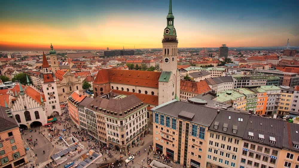 aerial view of city buildings during sunset